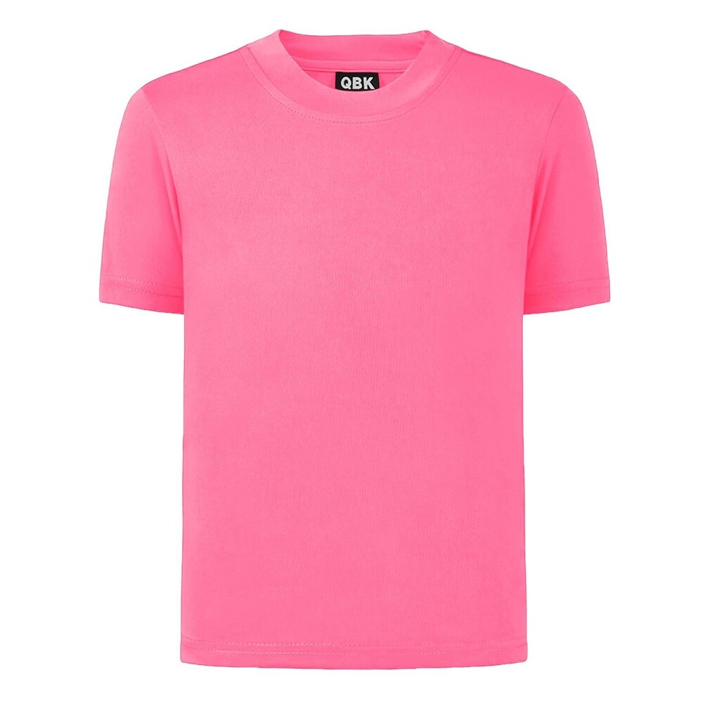 QBK Kids UPF 50+ Rash Guard Neon Pink Dry Fit Athletic Short Sleeve Shirt